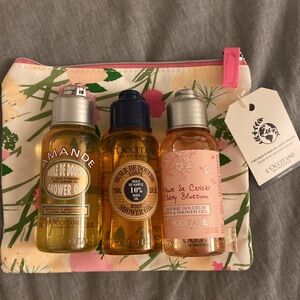 L’Occitane set of 3 body oil, cherry blossom shower gel